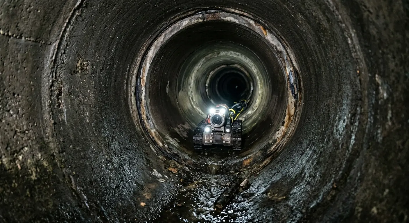 Robotic sewer camera inspecting pipe interior for Sewer Line Cleaning in Mount Joy